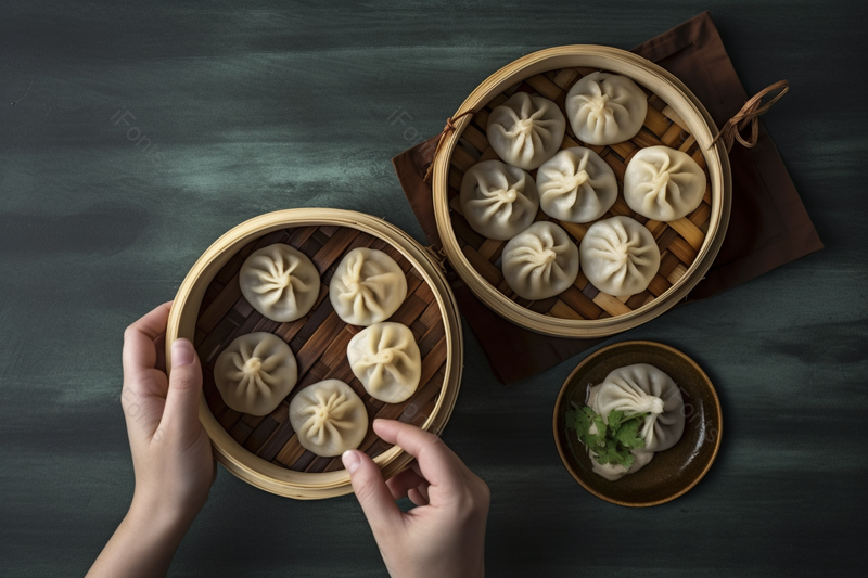 黑色桌面港式茶点小笼包手特写,高清,摄影图,摄影图片,图片大全,摄影图免费下载